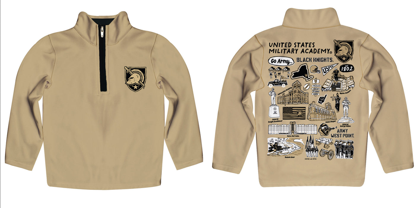 US Military ARMY Black Knights Hand Sketched Vive La Fete Impressions Artwork Gold Black Quarter Zip Pullover V1 - Vive La Fête - Online Apparel Store