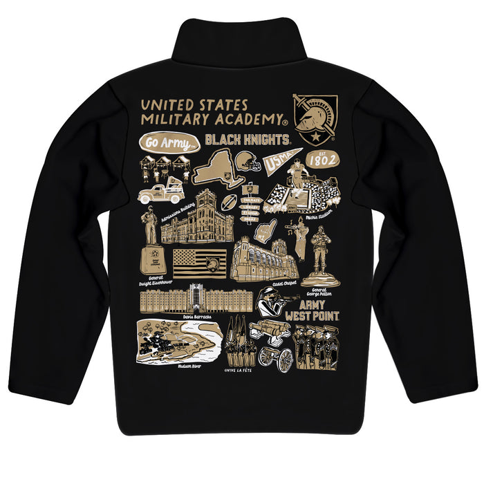 US Military ARMY Black Knights Hand Sketched Vive La Fete Impressions Artwork Black BoysQuarter Zip Pullover V1 - Vive La Fête - Online Apparel Store