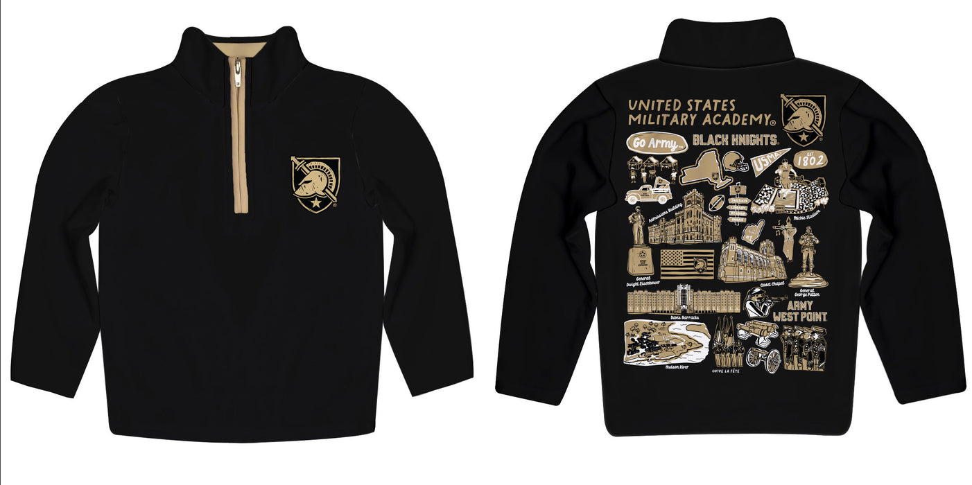 US Military ARMY Black Knights Hand Sketched Vive La Fete Impressions Artwork Black BoysQuarter Zip Pullover V1 - Vive La Fête - Online Apparel Store