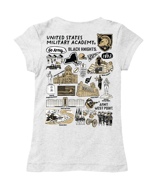 US Military ARMY Black Knights Hand Sketched Vive La Fete Impressions Artwork White Girls Cotton Short Sleeve Tee - Vive La Fête - Online Apparel Store