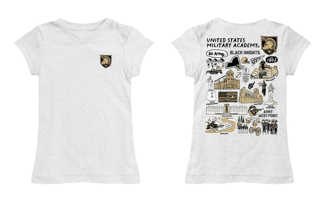 US Military ARMY Black Knights Hand Sketched Vive La Fete Impressions Artwork White Girls Cotton Short Sleeve Tee - Vive La Fête - Online Apparel Store