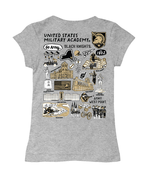 US Military ARMY Black Knights Hand Sketched Vive La Fete Impressions Artwork Grey Girls Cotton Short Sleeve Tee - Vive La Fête - Online Apparel Store