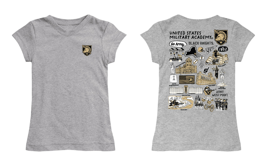 US Military ARMY Black Knights Hand Sketched Vive La Fete Impressions Artwork Grey Girls Cotton Short Sleeve Tee - Vive La Fête - Online Apparel Store