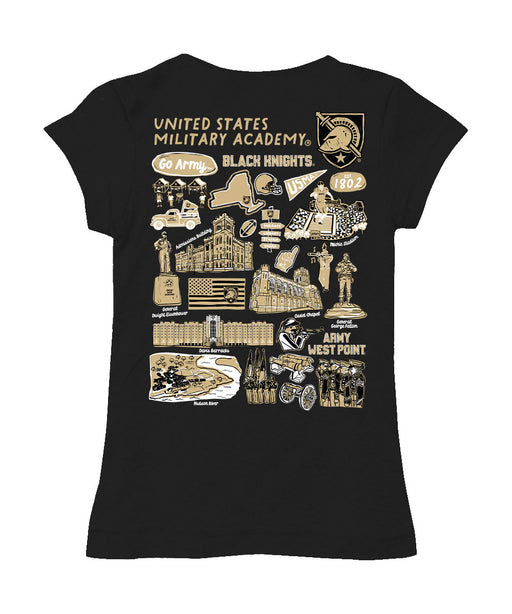 US Military ARMY Black Knights Hand Sketched Vive La Fete Impressions Artwork Black Girls Cotton Short Sleeve Tee - Vive La Fête - Online Apparel Store