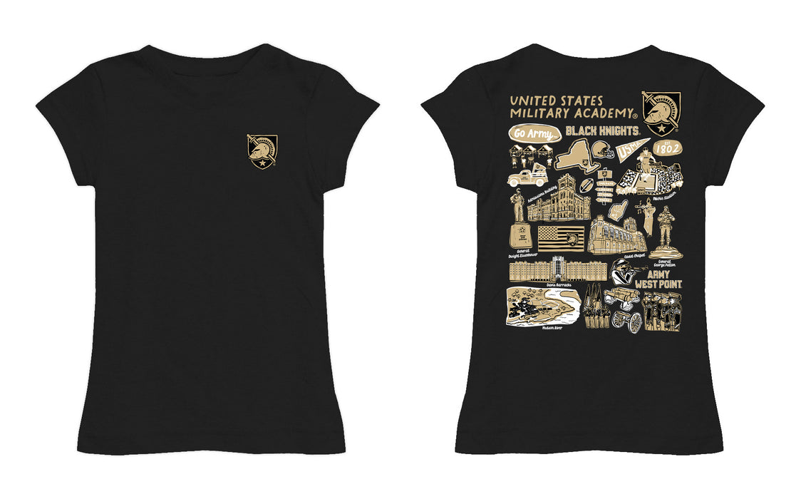 US Military ARMY Black Knights Hand Sketched Vive La Fete Impressions Artwork Black Girls Cotton Short Sleeve Tee - Vive La Fête - Online Apparel Store