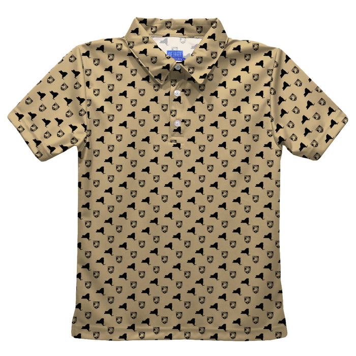 US Military ARMY Black Knights Vive La Fete All Over Logo Gold Short Sleeve Polo Shirt