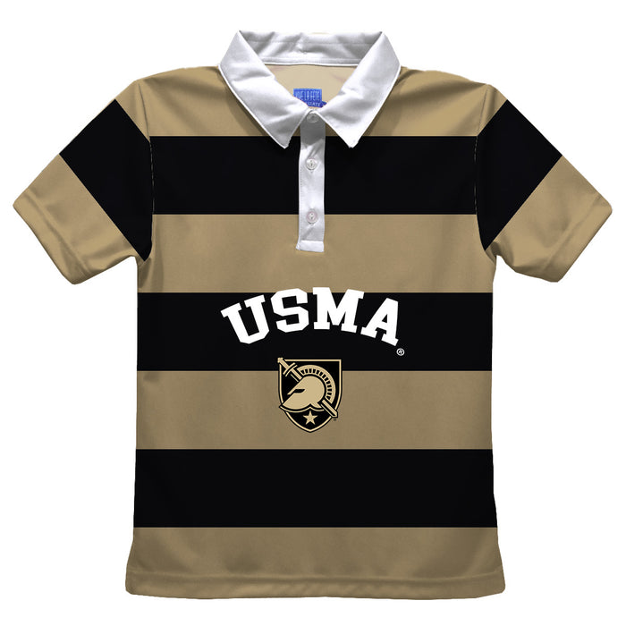US Military ARMY Black Knights Stripes Short Sleeve Polo Box Shirt Gold and Black - Vive La Fête - Online Apparel Store