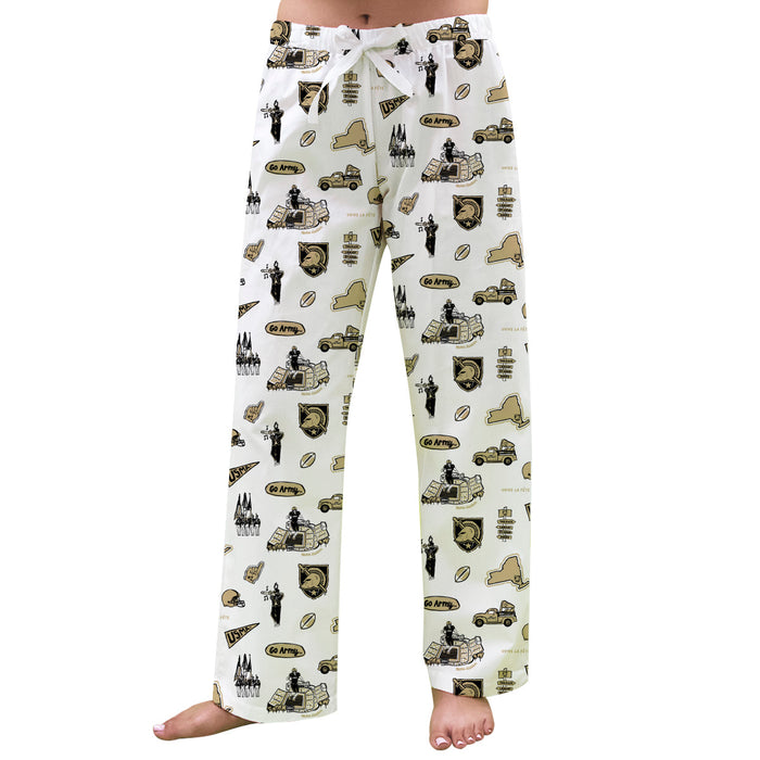 US Military ARMY Black Knights Repeat Print Hand Sketched Vive La Fete Impressions Artwork Womens  White  Lounge Pants