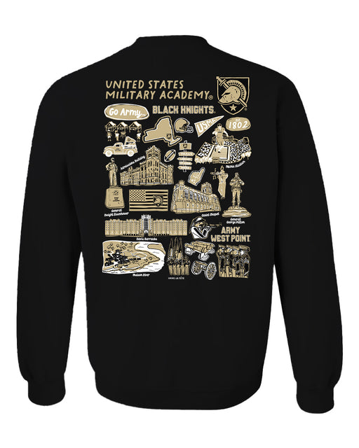 US Military ARMY Black Knights Hand Sketched Artwork Black Crewneck Sweatshirt for Women - Vive La Fête - Online Apparel Store