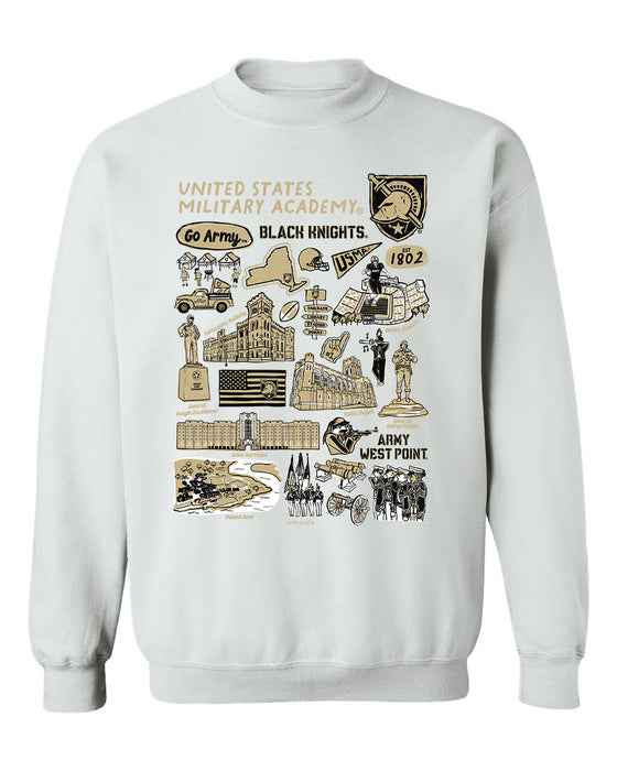 US Military ARMY Black Knights Hand Sketched Vive La Fete Impressions White Cotton Crewneck Sweatshirt for Women