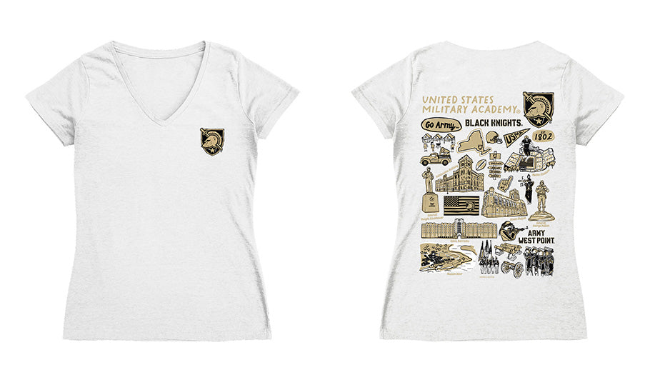 US Military ARMY Black Knights Hand Sketched Vive La Fete Impressions Artwork Black Women Cotton V-Neck Tshirt