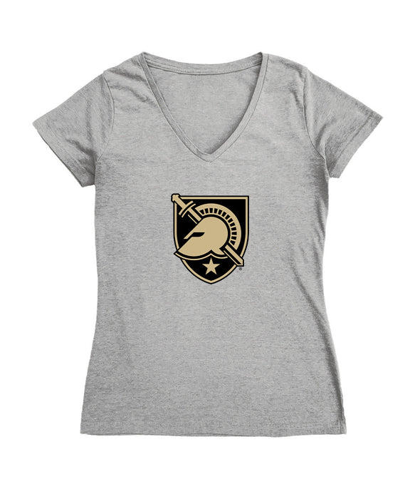 US Military ARMY Black Knights Women's V-neck Fitted Cotton T-Shirt Grey