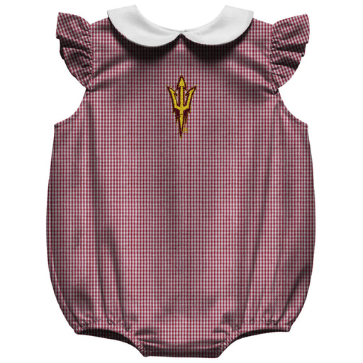 Arizona State Sun Devils Embroidered Maroon Gingham Angel Wing Sleeve Girls Baby Bubble