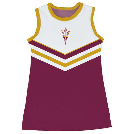 Arizona State Sun Devils Sleeveless Cheerleader A Line Dress White and Maroon