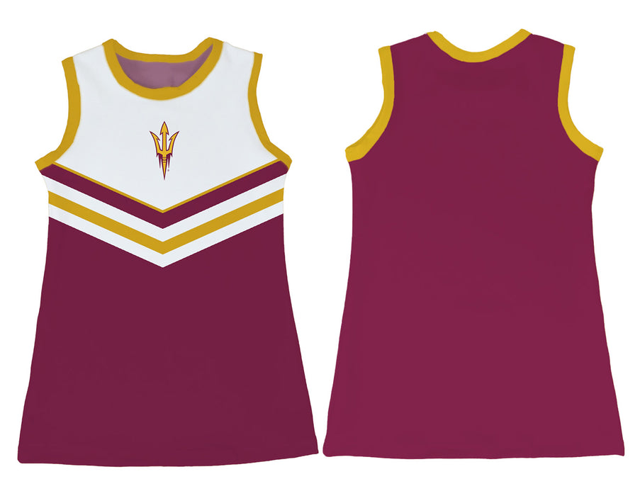 Arizona State Sun Devils Sleeveless Cheerleader A Line Dress White and Maroon
