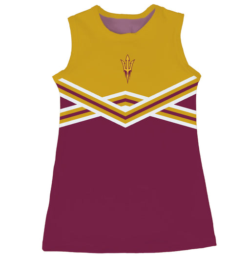 Arizona State Sun Devils Sleeveless Cheerleader A Line Dress Gold and Maroon