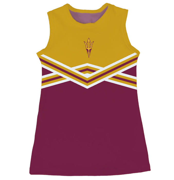 Arizona State Sun Devils Sleeveless Cheerleader A Line Dress Gold and Maroon