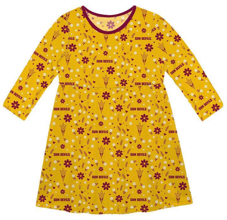 Arizona State Sun Devils Vive La Fete Girls Game Day Long Sleeve Gold Dress