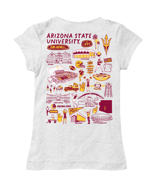 Arizona State Sun Devils Hand Sketched Vive La Fete Impressions Artwork White Girls Cotton Short Sleeve Tee - Vive La Fête - Online Apparel Store