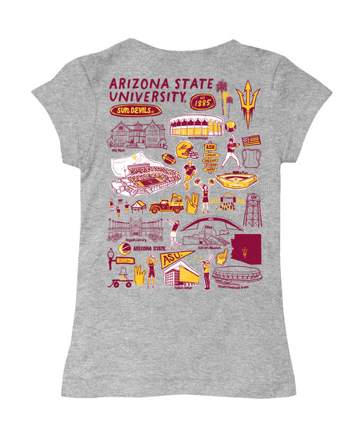Arizona State Sun Devils Hand Sketched Vive La Fete Impressions Artwork Grey Girls Cotton Short Sleeve Tee - Vive La Fête - Online Apparel Store