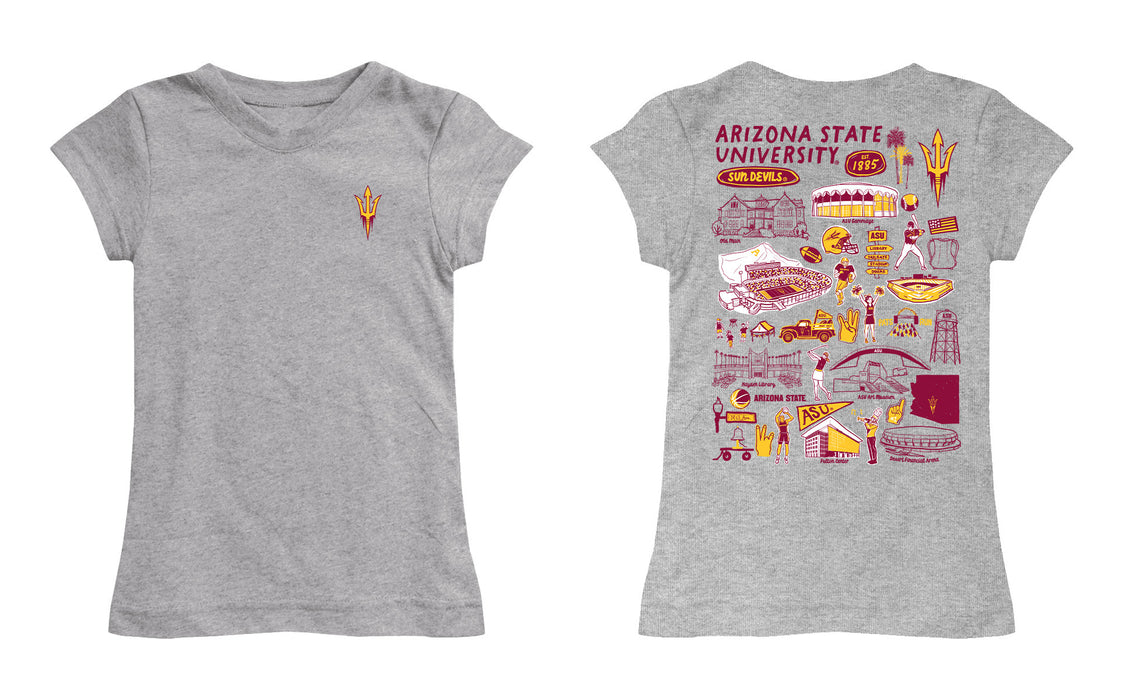 Arizona State Sun Devils Hand Sketched Vive La Fete Impressions Artwork Grey Girls Cotton Short Sleeve Tee - Vive La Fête - Online Apparel Store