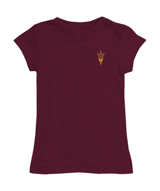 Arizona State Sun Devils Hand Sketched Vive La Fete Impressions Artwork Maroon Girls Cotton Short Sleeve Tee