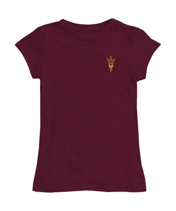 Arizona State Sun Devils Hand Sketched Vive La Fete Impressions Artwork Maroon Girls Cotton Short Sleeve Tee