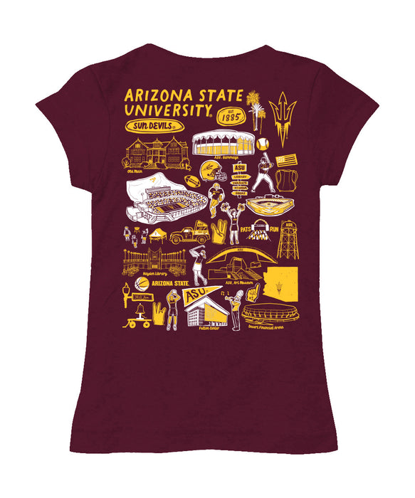 Arizona State Sun Devils Hand Sketched Vive La Fete Impressions Artwork Maroon Girls Cotton Short Sleeve Tee - Vive La Fête - Online Apparel Store