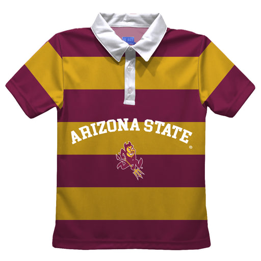 Arizona State Sun Devils Stripes Short Sleeve Polo Box Shirt Maroon and Gold - Vive La Fête - Online Apparel Store