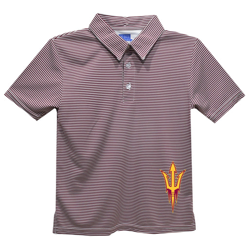 Arizona State Sun Devils Stripes Short Sleeve Polo Box Shirt Maroon