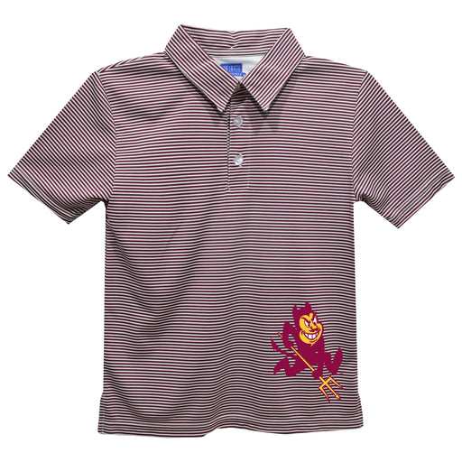 Arizona State Sun Devils Stripes Short Sleeve Polo Box Shirt Maroon