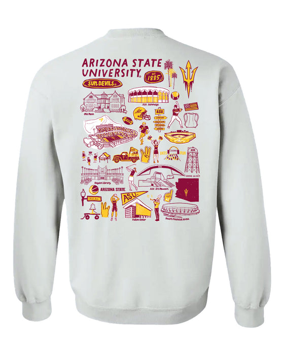 Arizona State Sun Devils Hand Sketched Artwork Maroon Crewneck Sweatshirt for Women - Vive La Fête - Online Apparel Store
