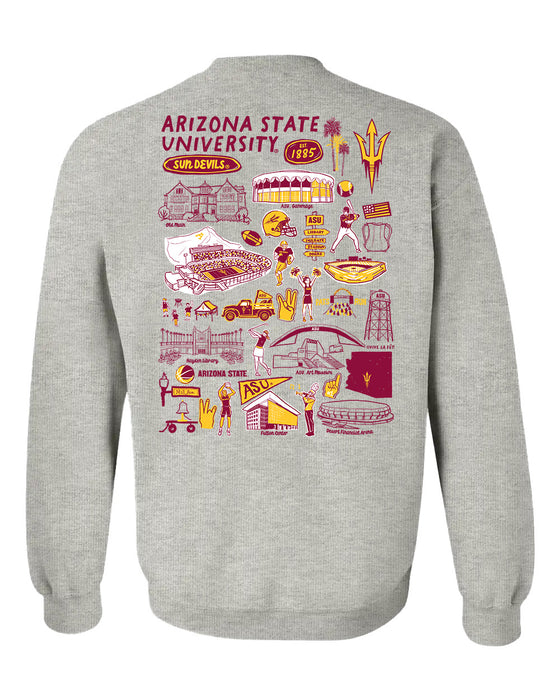 Arizona State Sun Devils Hand Sketched Artwork Maroon Crewneck Sweatshirt for Women - Vive La Fête - Online Apparel Store