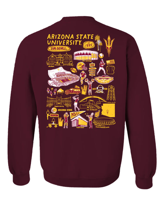Arizona State Sun Devils Hand Sketched Artwork Maroon Crewneck Sweatshirt for Women - Vive La Fête - Online Apparel Store