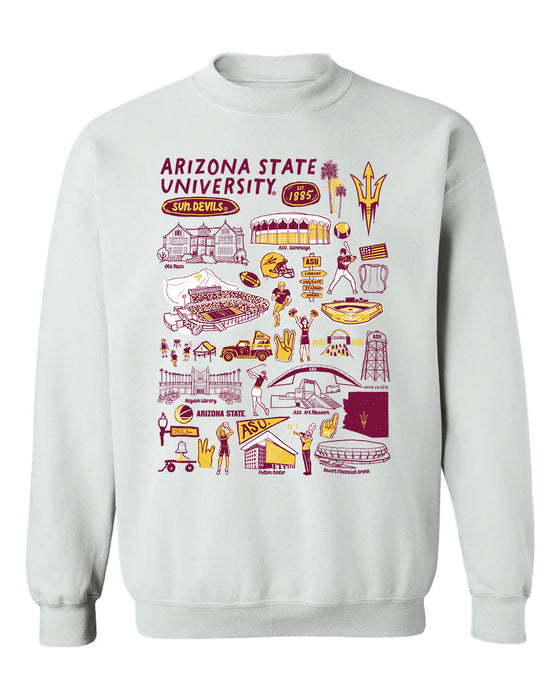 Arizona State Sun Devils Hand Sketched Vive La Fete Impressions White Cotton Crewneck Sweatshirt for Women