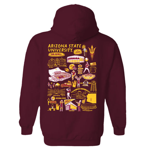 Arizona State Sun Devils Hand Sketched Artwork Cotton Fleece Women Hoodie - Vive La Fête - Online Apparel Store