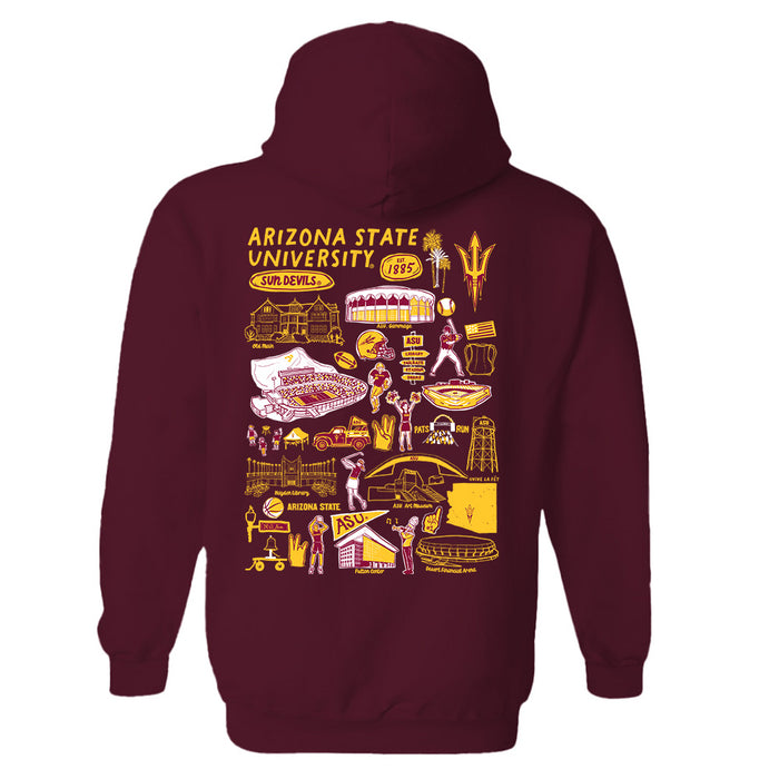 Arizona State Sun Devils Hand Sketched Artwork Cotton Fleece Women Hoodie - Vive La Fête - Online Apparel Store