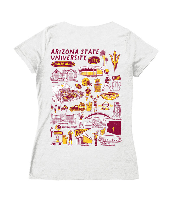 Arizona State Sun Devils Hand Sketched Vive La Fete Impressions Artwork Maroon Women Cotton Short Sleeve V-Neck Tshirt