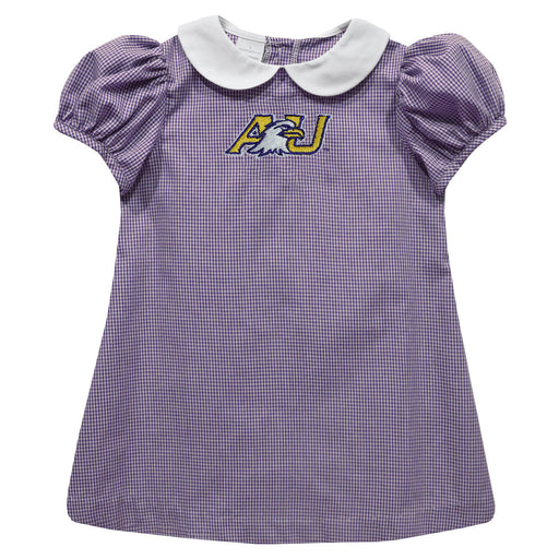 Ashland University AU Eagles Embroidered Purple Gingham Short Sleeve A Line Dress
