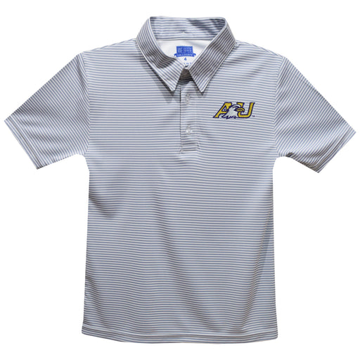 Ashland University AU Eagles Embroidered Gray Stripes Short Sleeve Polo Box Shirt