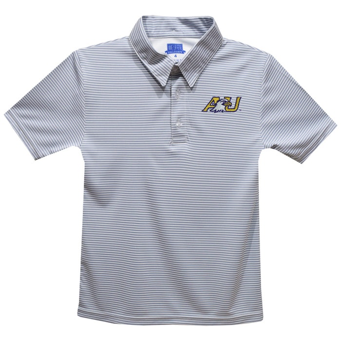 Ashland University AU Eagles Embroidered Gray Stripes Short Sleeve Polo Box Shirt