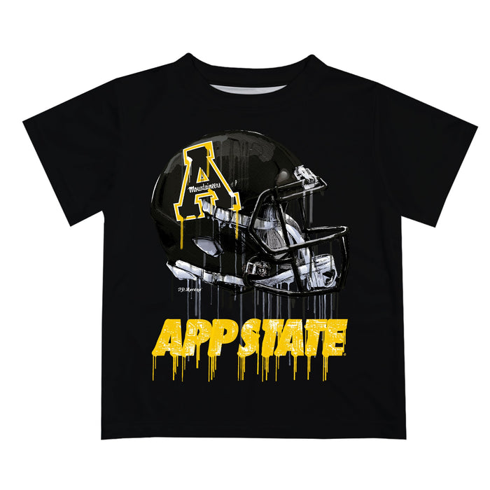 App State Mountaineers Original Dripping Football Helmet Black T-Shirt by Vive La Fete