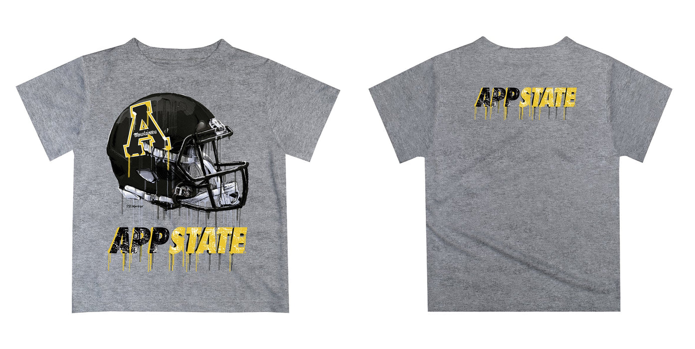 App State Mountaineers Original Dripping Football Helmet Heather Gray T-Shirt by Vive La Fete - Vive La Fête - Online Apparel Store