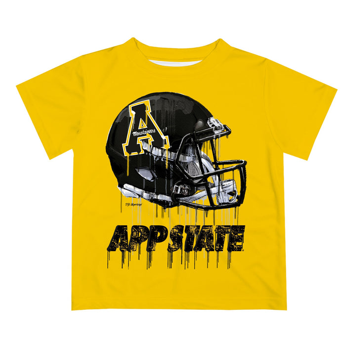 App State Mountaineers Original Dripping Football Helmet Gold T-Shirt by Vive La Fete