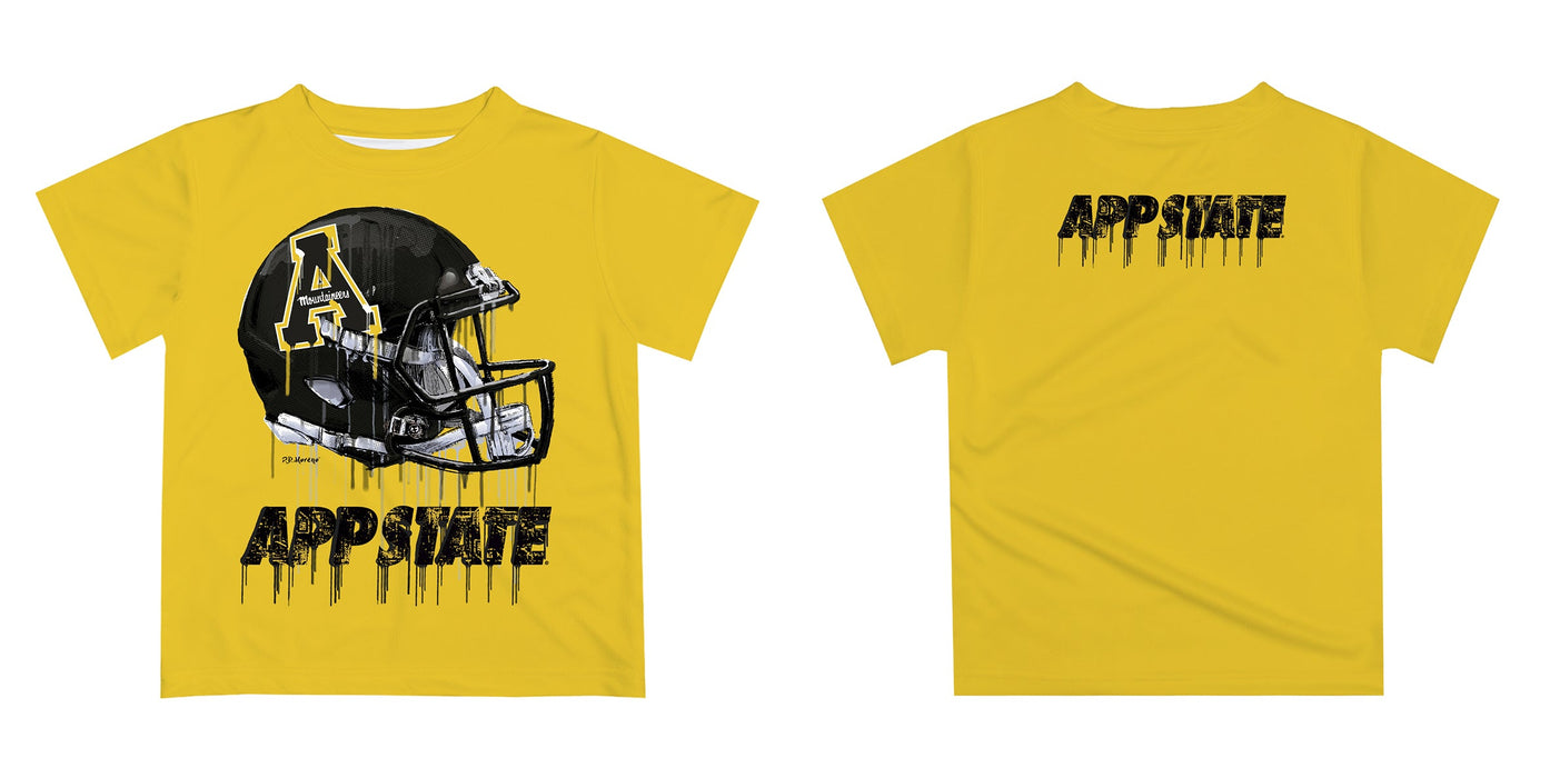 App State Mountaineers Original Dripping Football Helmet Gold T-Shirt by Vive La Fete - Vive La Fête - Online Apparel Store