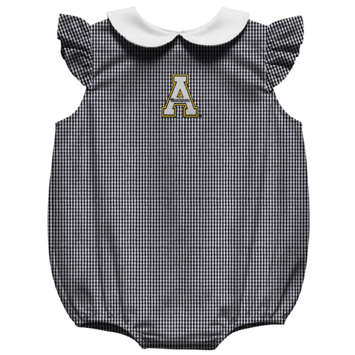 Appalachian State Mountaineers Embroidered Black Gingham Angel Wing Sleeve Girls Baby Bubble