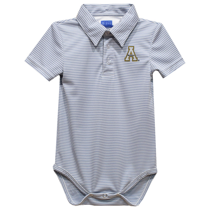 Appalachian State Mountaineers Embroidered Gray Stripe Knit Polo Onesie - Vive La Fête - Online Apparel Store