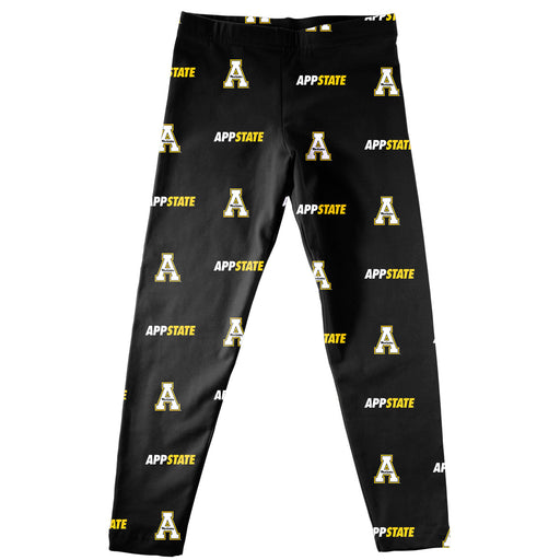 Appalachian State Mountaineers Vive La Fete Girls All Over Two Logos Elastic Waist Classic Play Gold Leggings Tights