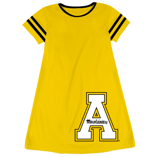 Appalachian State Mountaineers Vive La Fete Girls Game Day Short Sleeve Gold A-Line Dress with large Logo