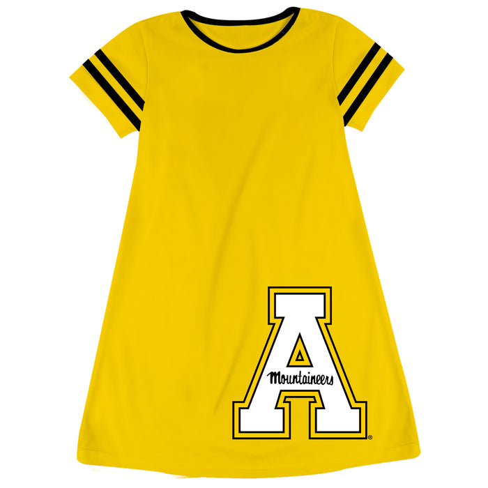 Appalachian State Mountaineers Vive La Fete Girls Game Day Short Sleeve Gold A-Line Dress with large Logo